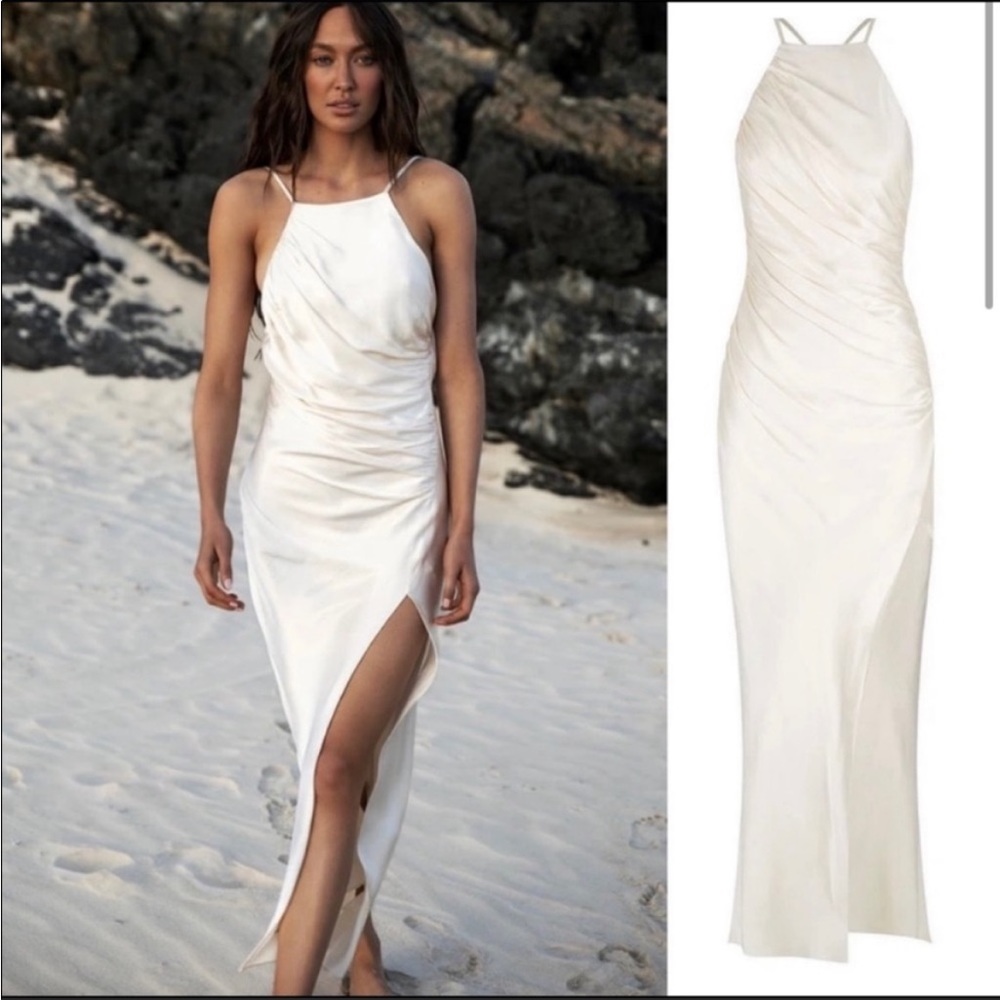 Shona Joy La Lune Gathered Square Neck Bias Dress in Cream Size 6